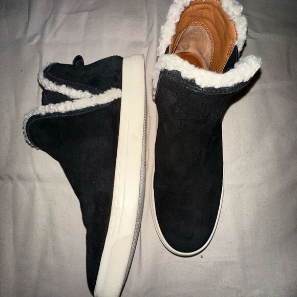 Lucky Brand Boots Black Sherpa Laycia Chelsea Ankle Sneaker Suede Leathe… - Picture 4 of 7